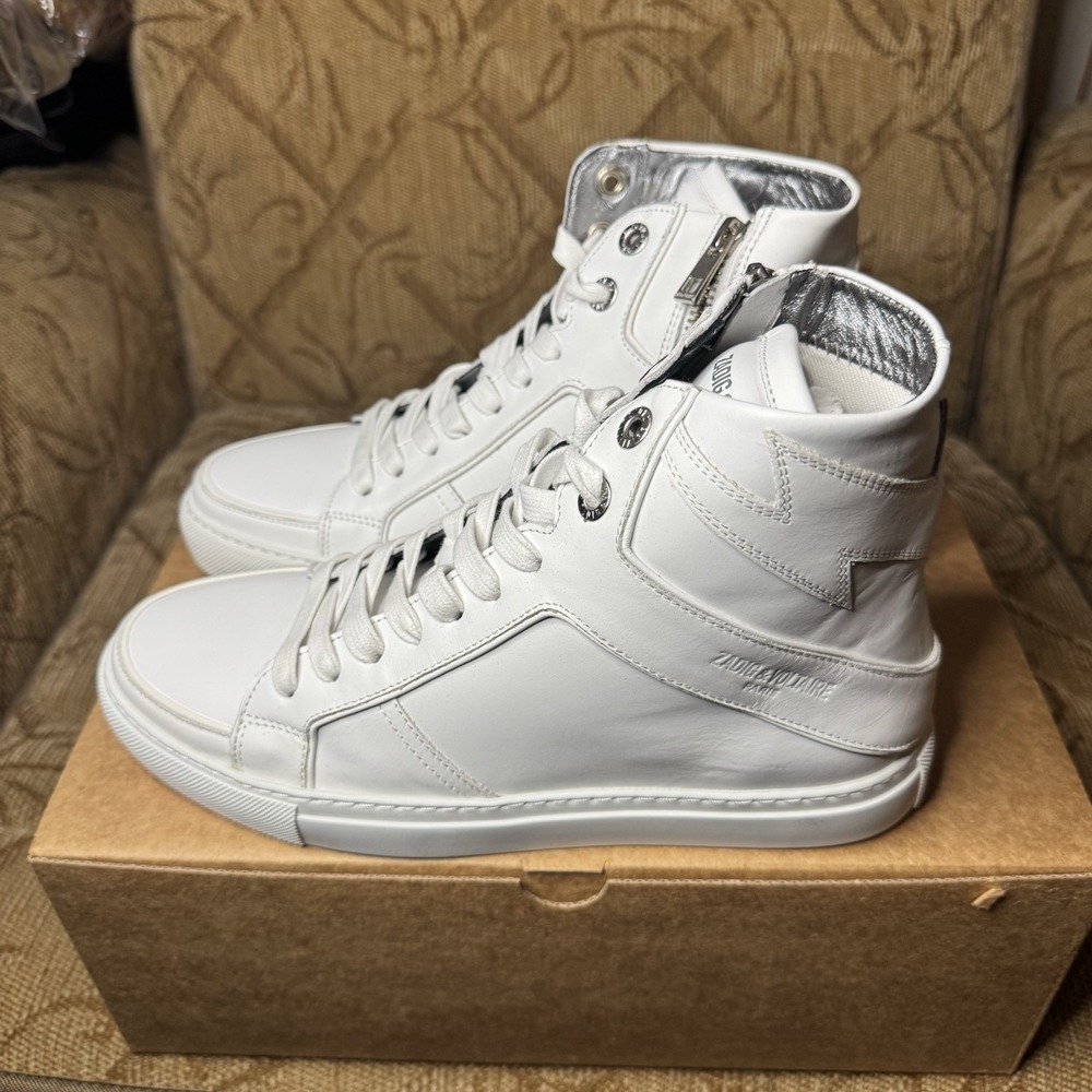 Size 39 - Zadig & Voltaire High Flash Sneakers White Leather High Tops